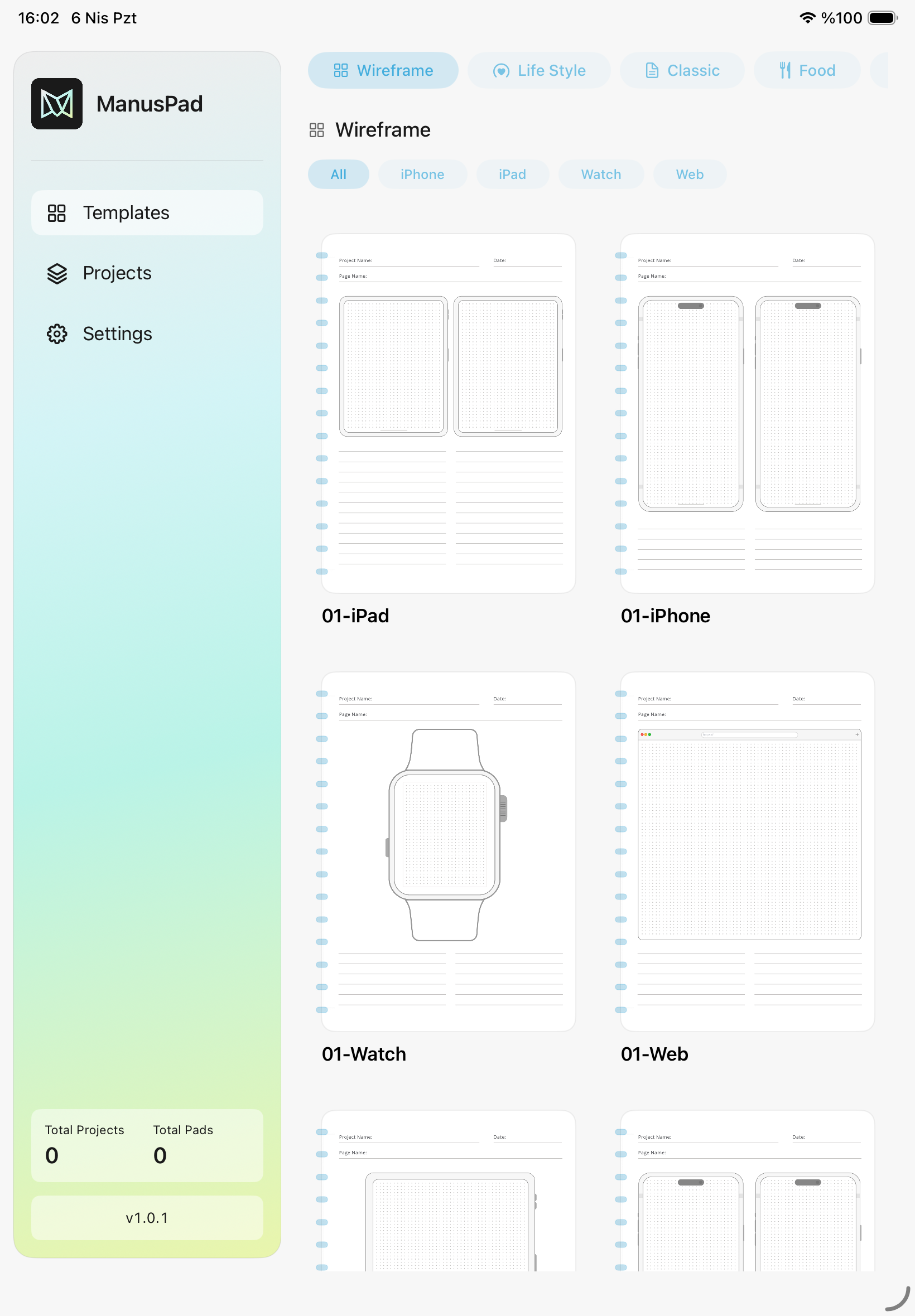 A calmer Apple Pencil workspace for templates, projects, and multi-page pads. screenshot