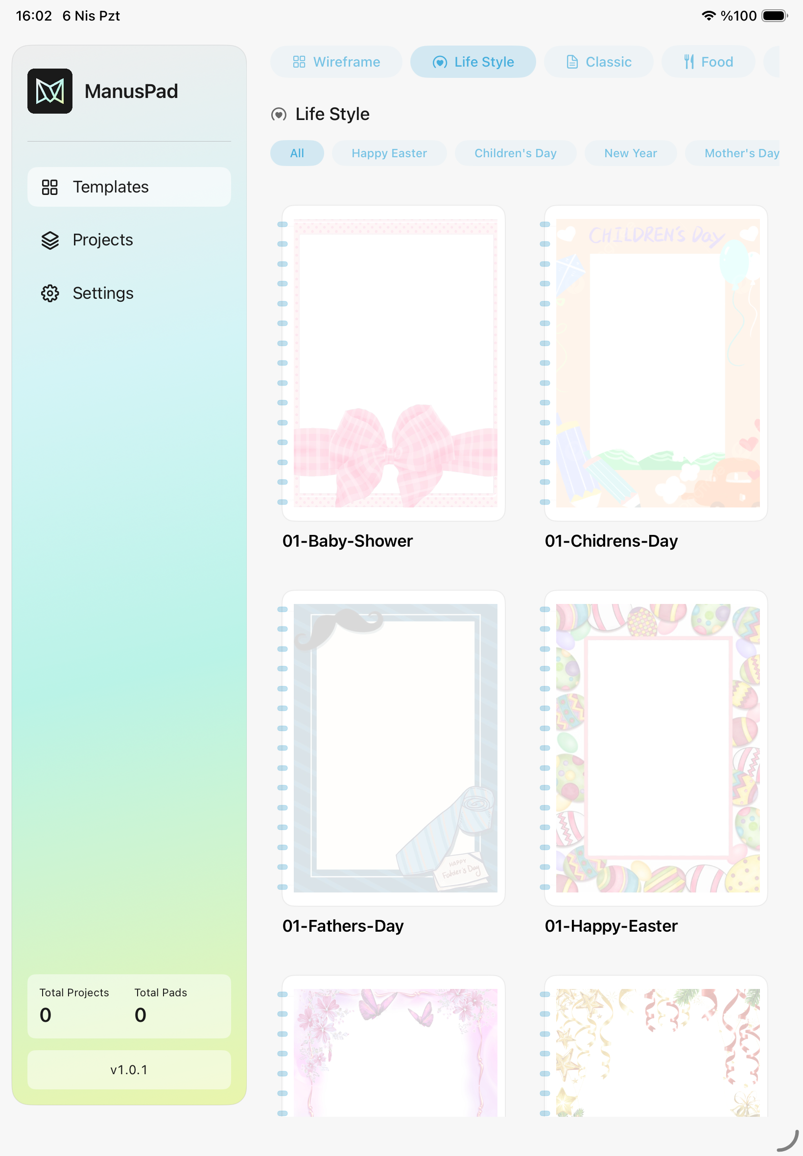 Projects and pads organized in a cleaner, calmer library view. screenshot
